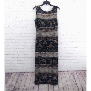 Another Thyme Dress Women 10 Black Safari Sleeveless Built in Necklace Maxi Long